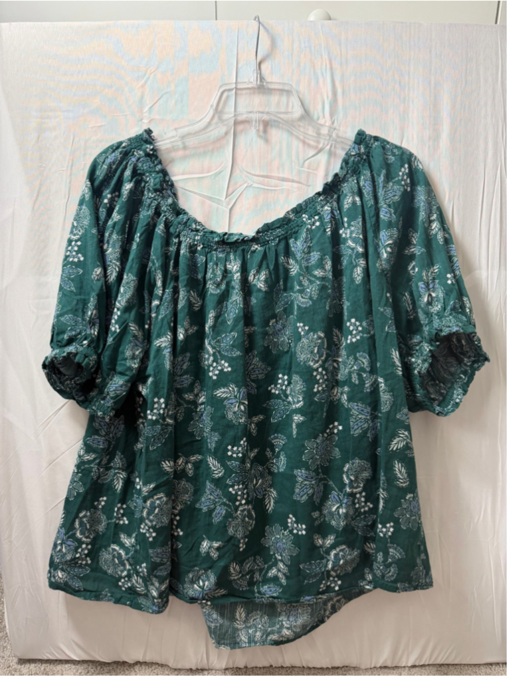 Gap Floral Blouse XL Green White Off-Shoulder Top